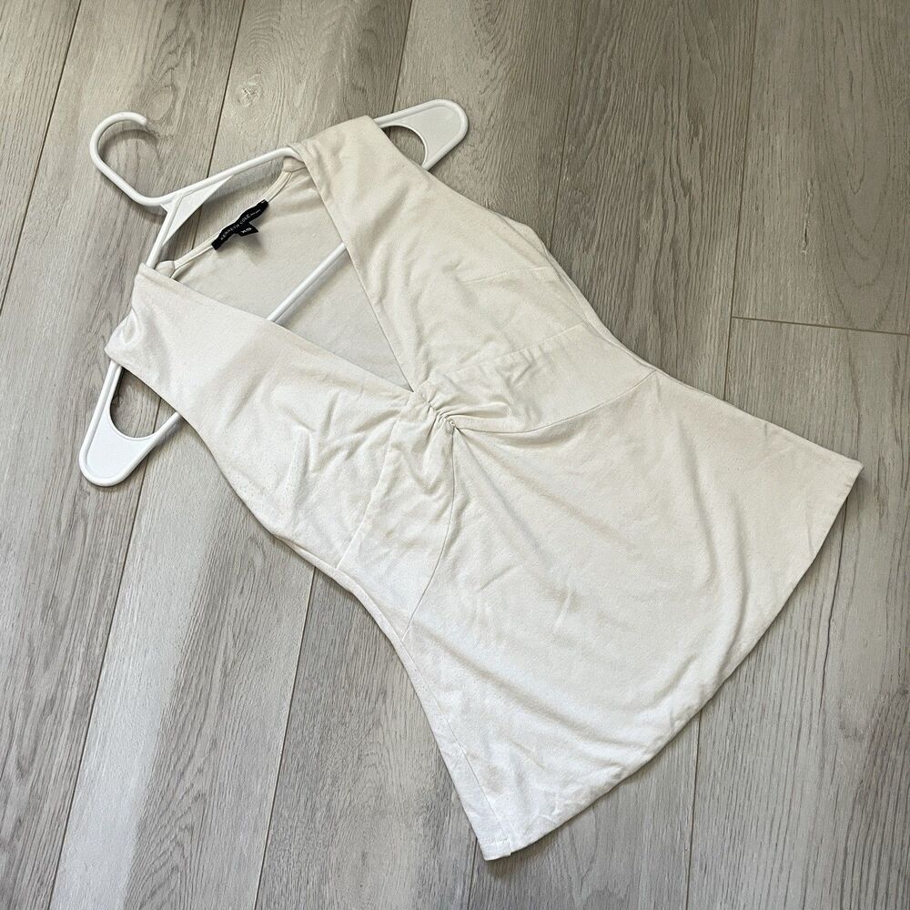 Vintage Y2K Top office siren v neck sleeveless ruched womens White (xsmall) sexy